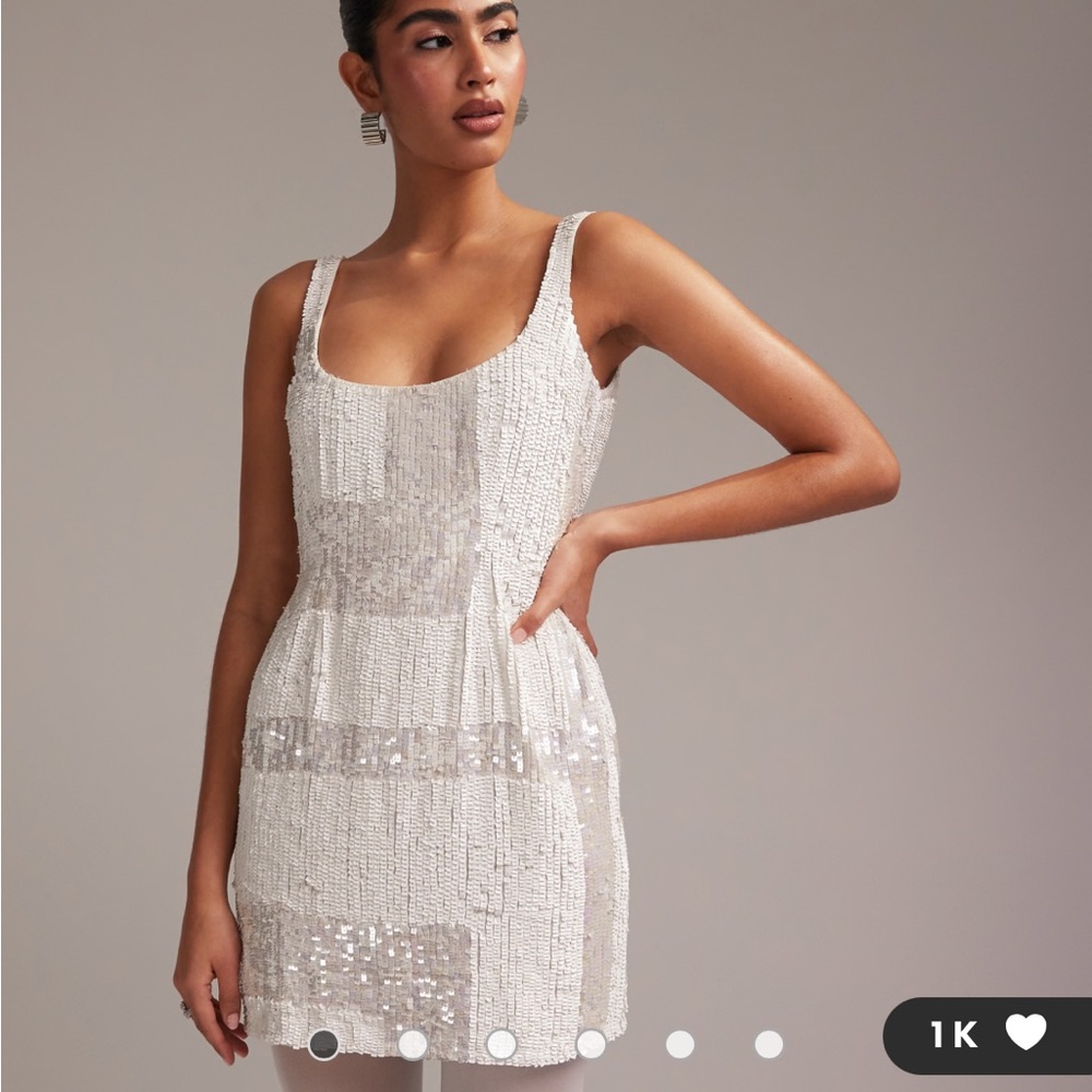 ASOS DESIGN embellished square neck mini dress in ivory